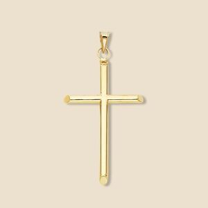 14K Gold Large Cross Pendant | Polished Religious Charm | 50mm x 30mm